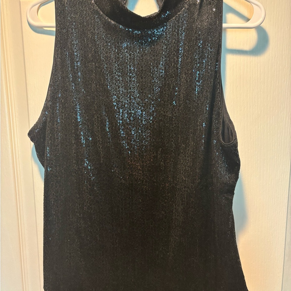 NWT WHBM Black Sequin Sleeveless Top